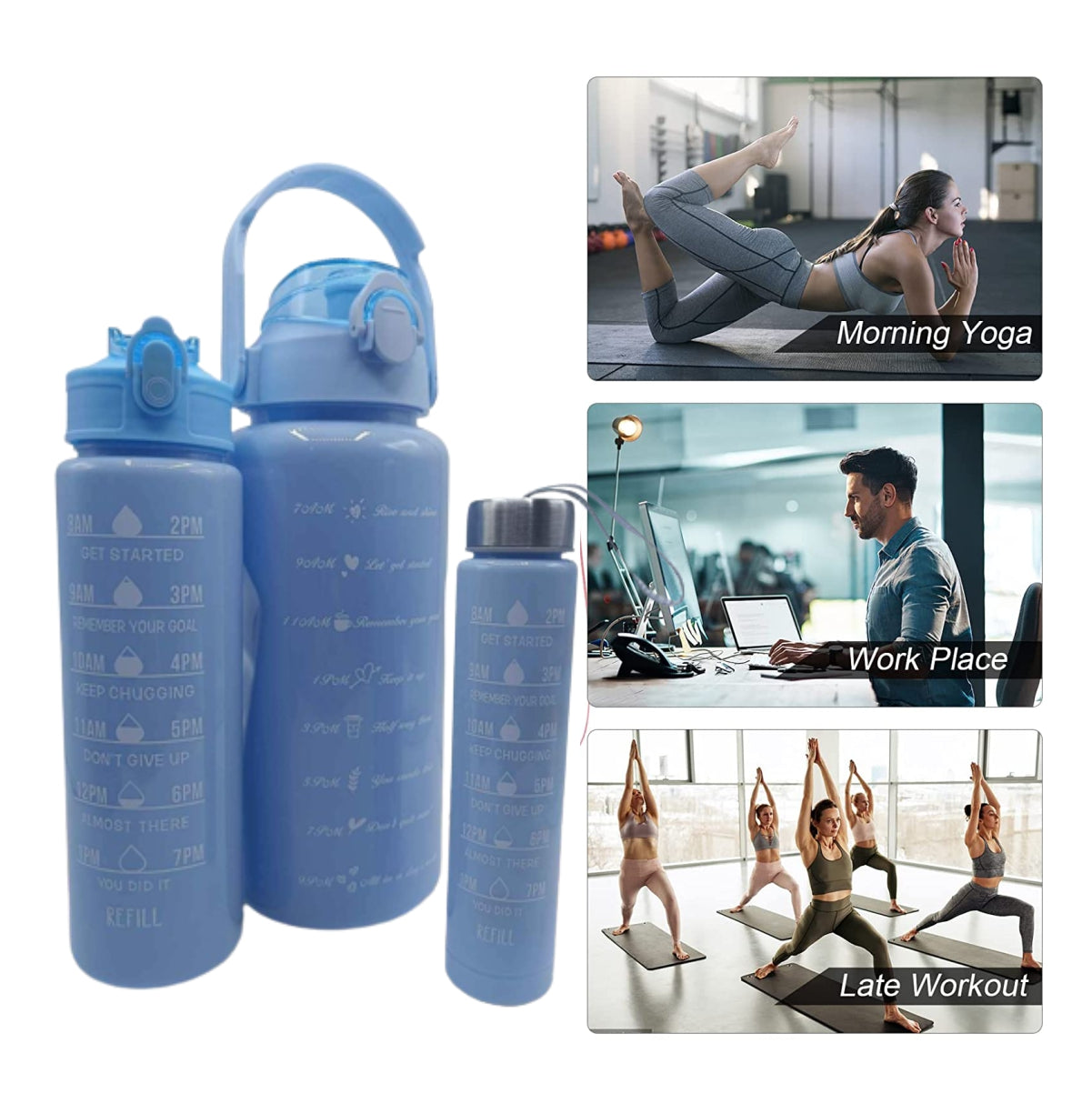 Trio Botella Motivacional Sticker Pines